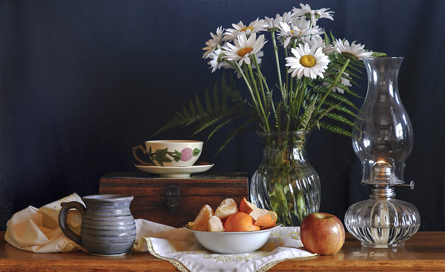 Still Life With Daises and Fruit