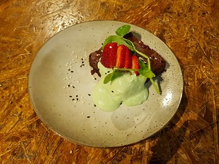 Brownie with Pandan Cashew Cream at Greenhouse Canteen