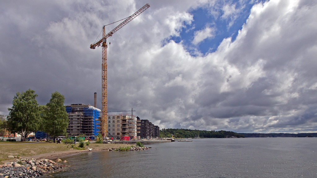 The construction of apartment buildings on the island of Lidingö near Stockholm