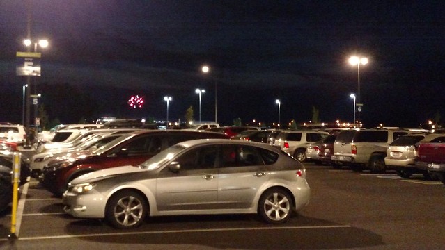 Fireworks viewed from the airport parking lot