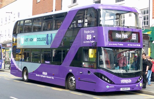 YN19 EFC ‘Nottingham City Transport’ No. 469 ‘Purple line 89’. Scania N280UD / Alexander Dennis Ltd. Enviro 400CBG City  on Dennis Basford’s railsroadsrunways.blogspot.co.uk’