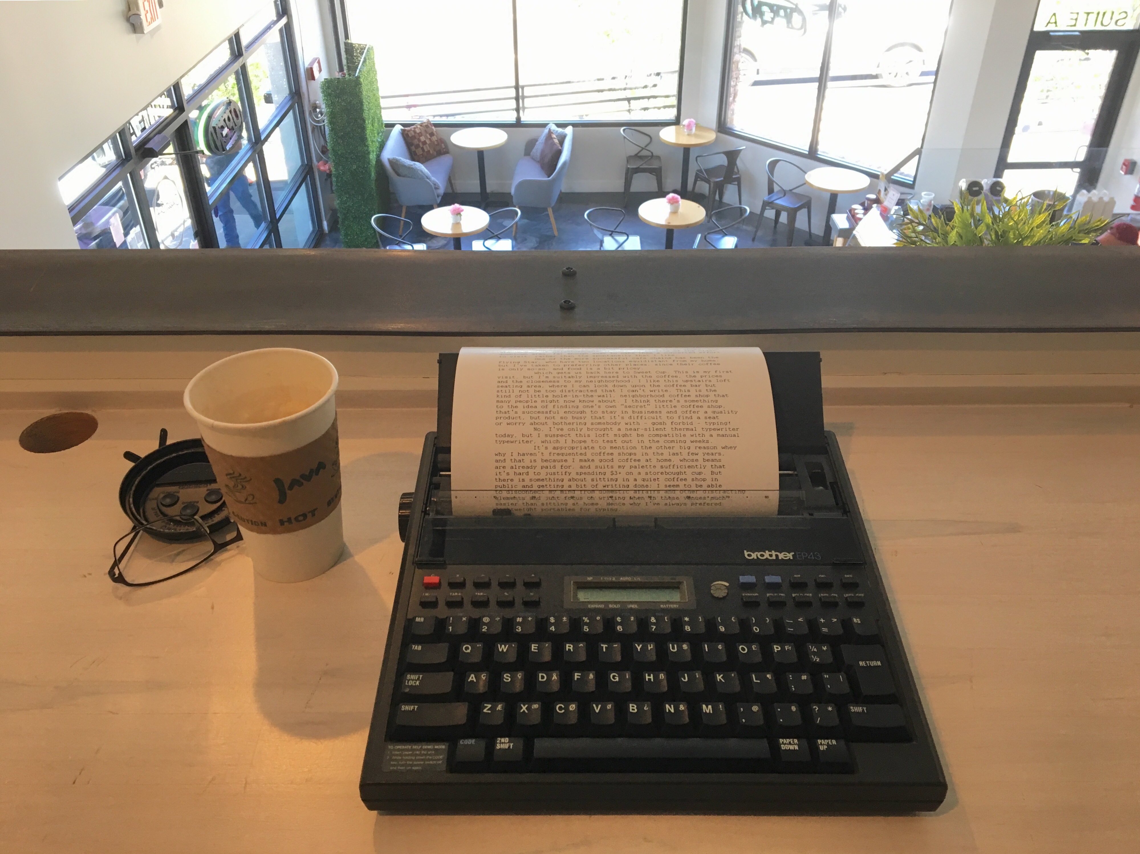 Loft typing at Sweet Cup