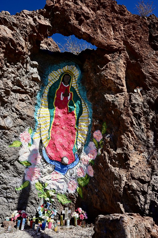 Hand-painted Vírgen de Guadalupe on top of the hill