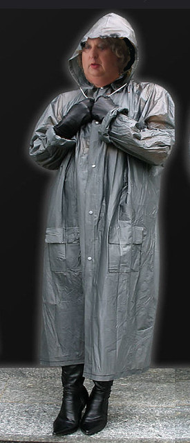 Grey pvc raincoat.