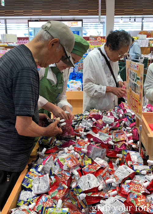 Bag as much konnyaku as you can at Konnyaku Park gift shop in Gunma near Karuizawa in Japan