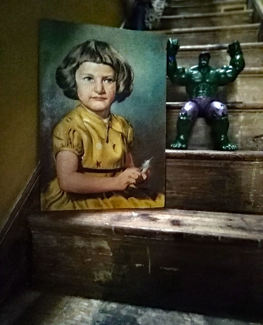 Painted Girl On Stairs With Hulk