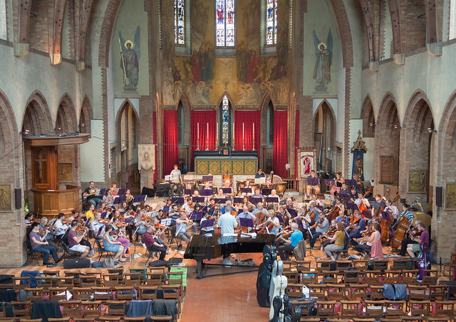 DSCN0231c Ealing Symphony Orchestra. Leader Peter Nall. Conductor John Gibbons. St Barnabas Church, west London. (A4) 13th July 2019