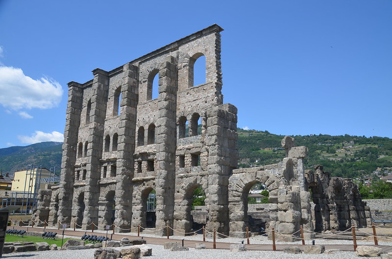 The Roman Theatre, built during the Julio-Claudian era a few decades after the city's foundations, Augusta Praetoria Salassorum, Aosta, Italy