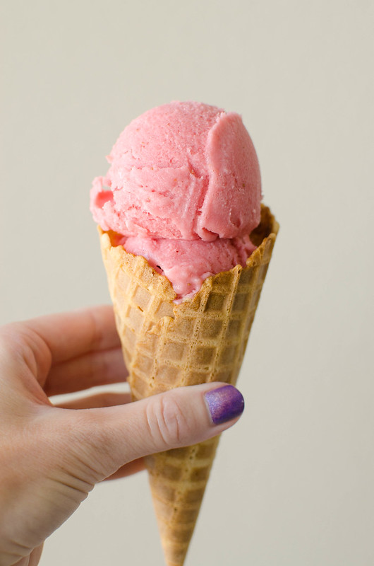 Homemade Strawberry Sherbet - you will never buy store-bought sherbet after trying this recipe! Sweet, creamy, and the perfect summer treat. So easy and only 4 ingredients! 