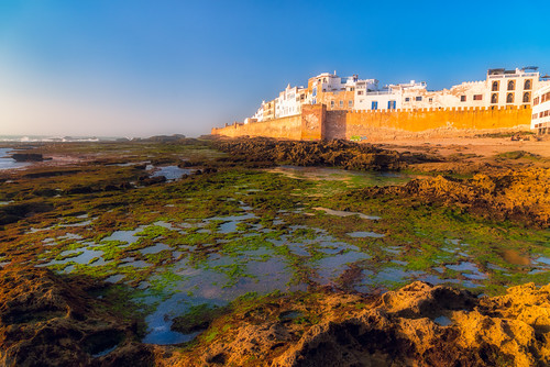 One more skyline by languitar, sand building sunset morocco water luminar rocks beach colorgrading algae skyline tidepools fortific