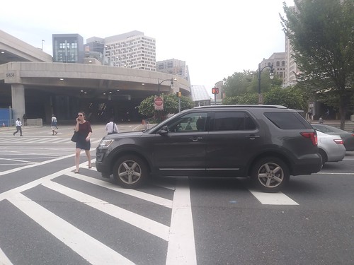 Car in the Crosswalk on Colesville Road at the Silver Spring Transit Center