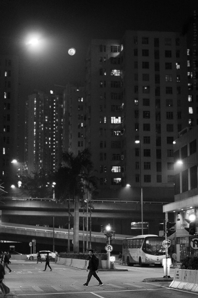 moon and people in the city