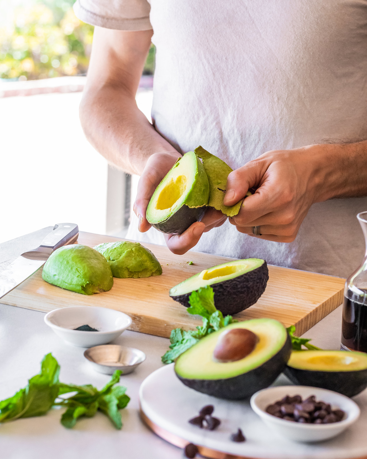 if the avocados don't peel easily, they can also be scooped out with a spoon