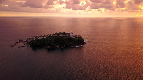 sunset sunlight sun beruwala srilanka lighthouse island drone aerial mavic