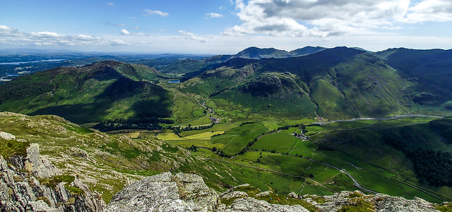 Panoramic view of Great and Little Langdales, Lake District