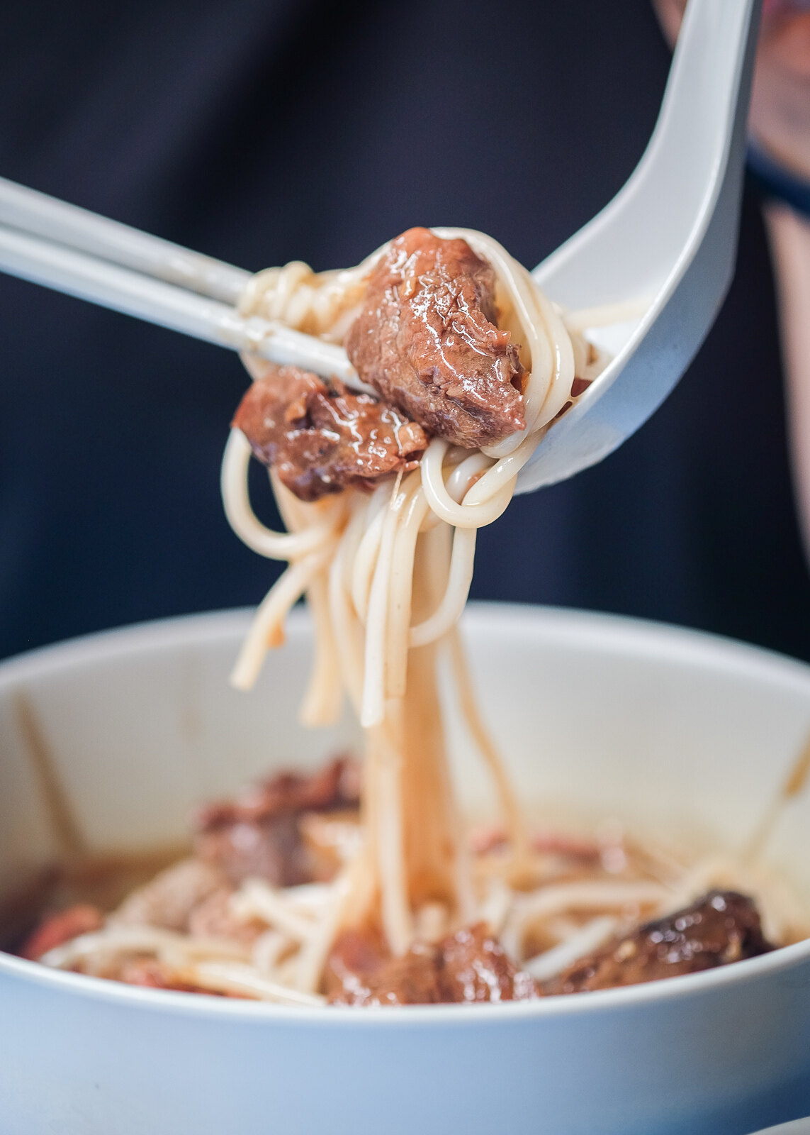 Zheng Fatt Hainanese Beef Noodles Dry on Spoon