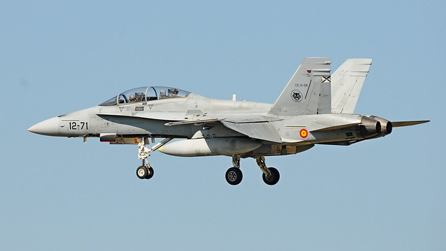 Two seater Hornet about to land at Torrejon.