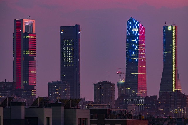 Thursday´s sunset reflections on Cuatro Torres, Madrid, Spain.