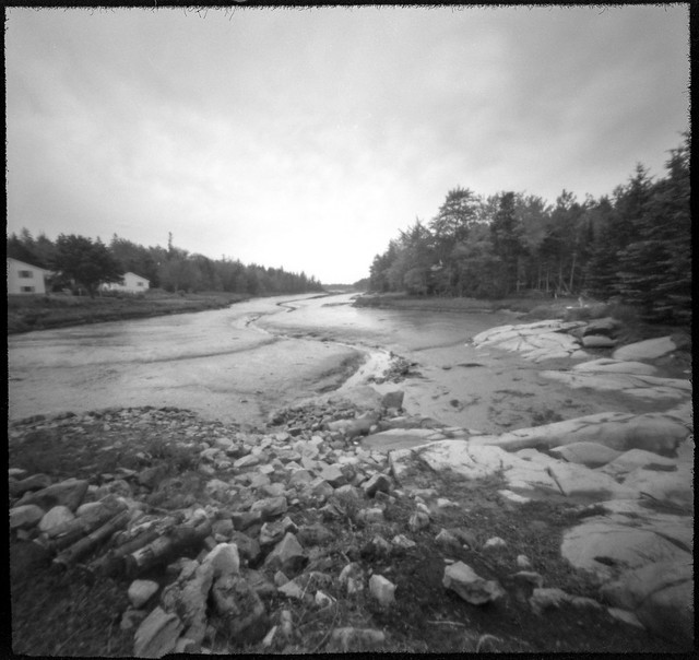 mud flats,low tide, rocky coastline, bolder, Saint George Peninsula, Maine, 6x6 pinhole, Arista.Edu 200, HC-110 developer, 7.18.19 jpg