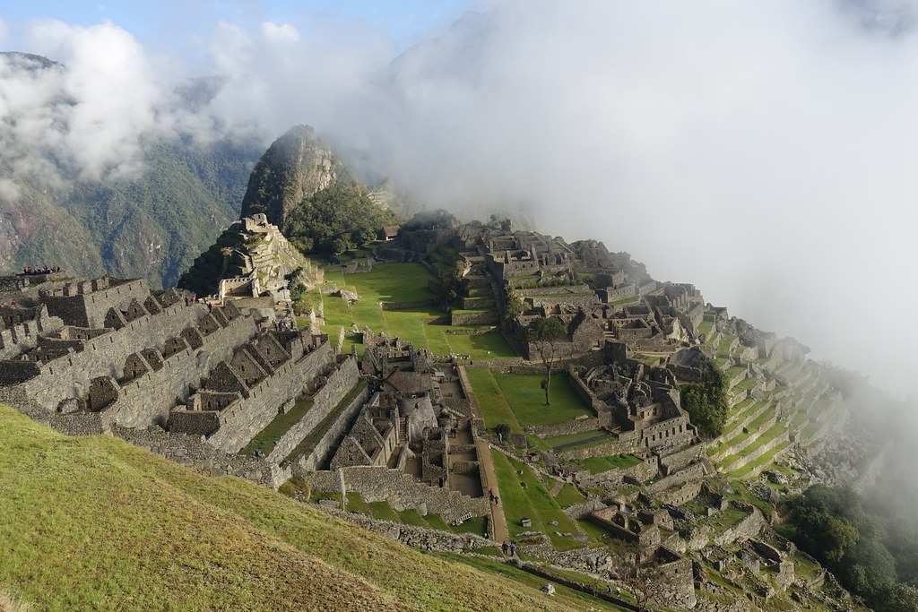 First views on misty Machu Picchu