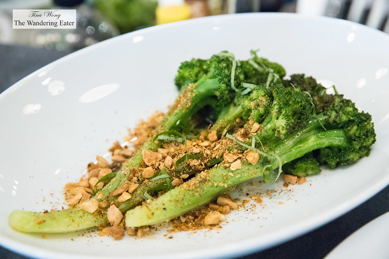 Broccoli with almonds, pink peppercorns and sea buckthorn