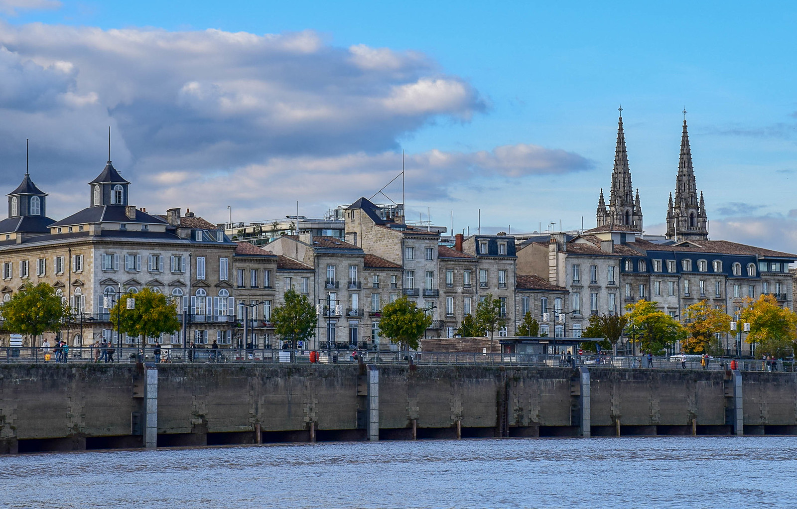 Houses along the Garonne River in Bordeaux as seen from a wine cruise