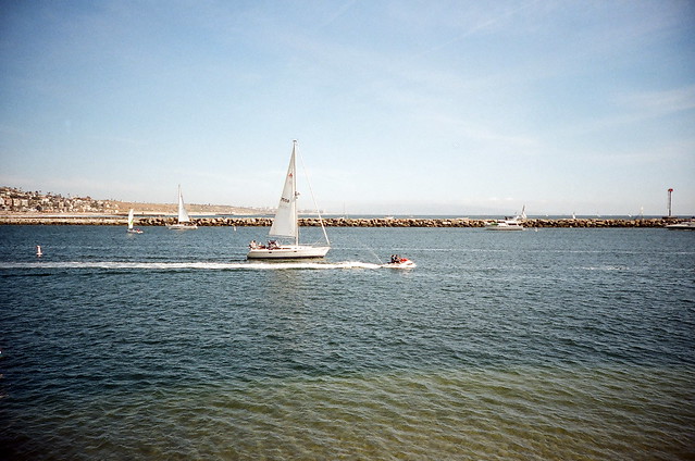 sailboat and jetski.