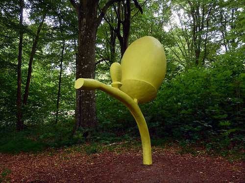 Yellow acorn sculpture at the Sculpture Park (KunstCentret Silkeborg Bad) in Silkeborg, Denmark