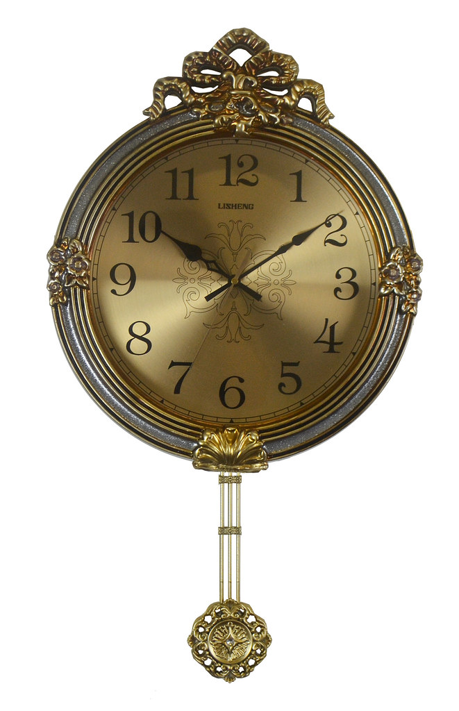 Gold & Silver Wall Clock w/ Ornate Pendulum
