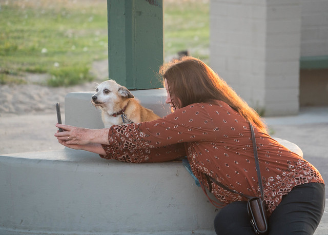 Woman Takes a Selfie with Her Dog - Venice Beach, California