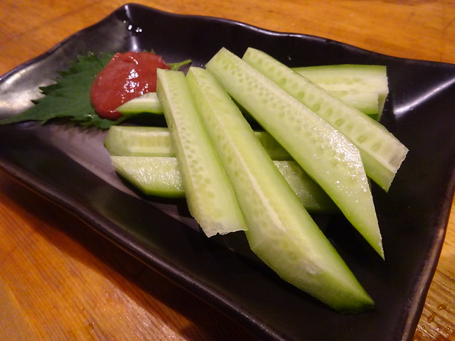 Fresh cucmber with plum dip @Motsu-Yaki Onishi, Tokyo