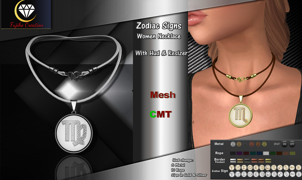 Zodiac signs Women necklace with Hud & Resizer - TeleportHub.com Live!