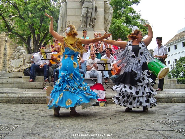 Seville is a popular southern Spanish city to view traditional flamenco dancing. You can catch nightly passionate performances of the art form throughout many parts of the city including the Triana Neighborhood or the central part of the city in plazas. C