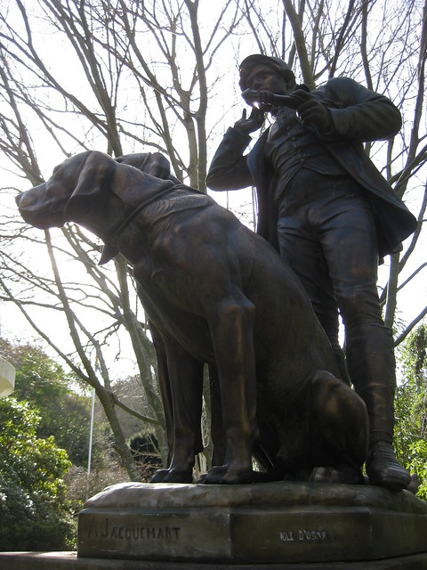 The Huntsman and Dogs Bronze Statue by Henri Alfred Jacquemart - the Forest Glade Gardens; Mount Macedon Road, Mount Macedon