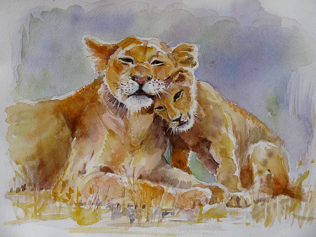 Les lions: mère et enfants