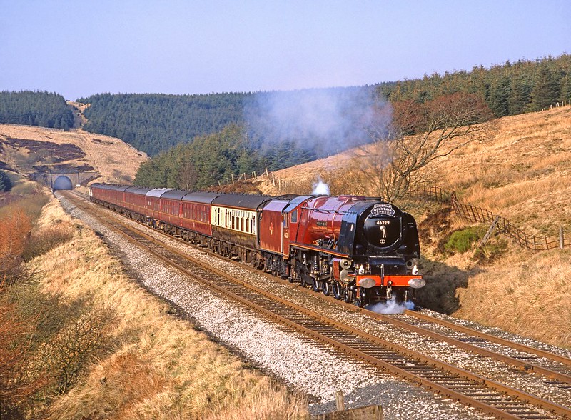 After a quick chase another shot of Duchess of Hamilton was managed this time approaching Dent Station shortly after leaving Rise Hill tunnel, we were in our shirt sleeves by then, balmy weather.

Mamiya 645. Fuji100.