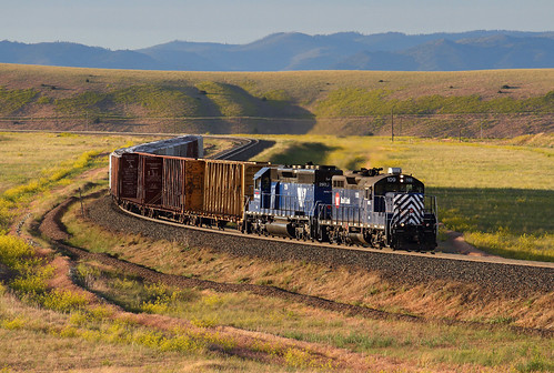 Helena switch at sunset by Moffat Road, Bathed in golden light from a setting sun at 8:22 p.m. on July 1, 2019, Montana Rail link’s Helena s