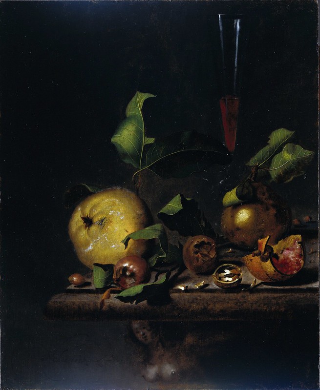 Martinus Nellius (1669-1719) - Stilleven met peren, mispels en een glas