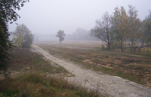ostrava poruba westside 2006 minulost history pěšina path stromy trees mlha fog krajina landscape podzim autumn