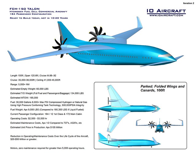 FCH-150 Hydrogen Fuel Cell Commercial Aircraft - IO Aircraft - Iteration 2