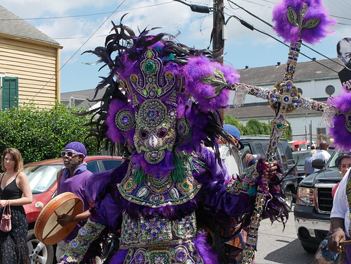 Big Chief Victor Harris of Fi Yi Yi outside the Backstreet Cultural Museum during the Satchmo Salute Parade for Satchmo Summer Fest on Aug. 4, 2019. Photo by Louis Crispino.