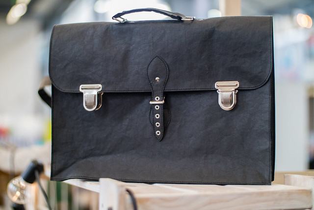 Black brief case made of wood leather