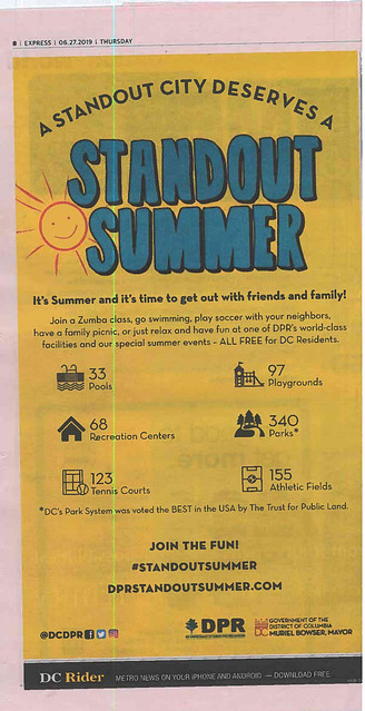 DC Department of Parks and Recreation ad in the Express, calling attention to the Trust for Public Land measure stating that "DC" has the best urban park system in the United States