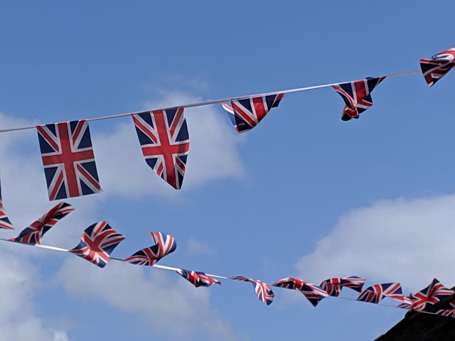 British flags waving in Windsor, UK
