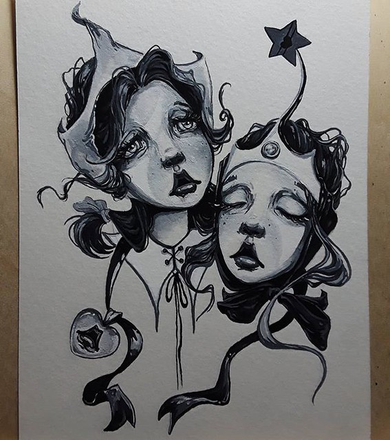 Unsaid (black and white acrylic paint on 5x7 watercolo…