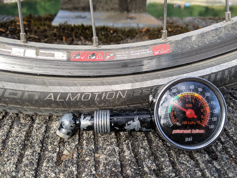 Tire Pressure Adjustment: 45 psi seems to work pretty well for these tires on gravel.