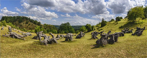 germany bavaria altmühltal eichstätt figurenfeld aloiswünschemitterecker landscape sky clouds sculptures forest sonyilce7m3