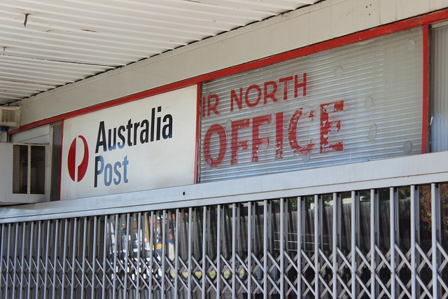 Reservoir North Post Office sign at Gellibrand Village, Reservoir