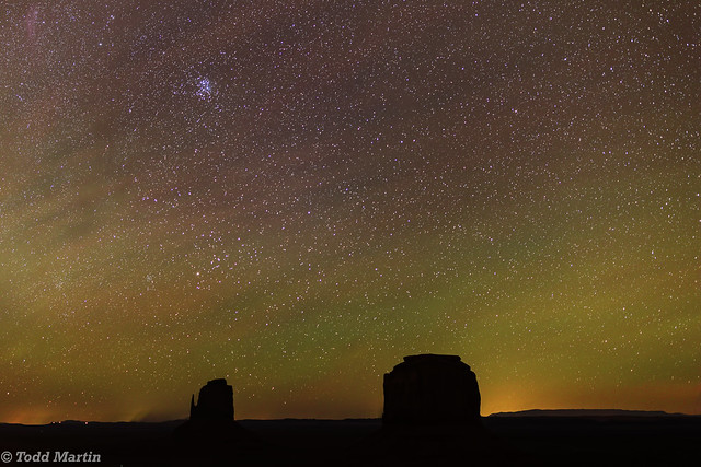 Airglow over the buttes at Monument Valley