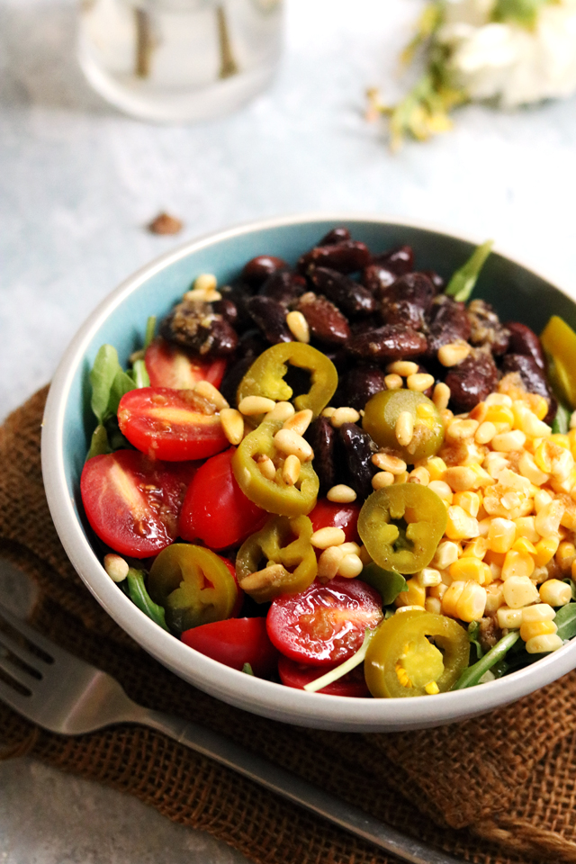 Summer Grain Bowls with Corn, Black Beans, Chiles, and Arugula